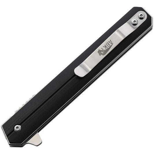 ABKT TAC Kambo Linerlock Folding Knife AB1038B With D2 Tool Steel Satin Blade Black G10 Handle Extended Tang Pocket Clip by ABKT TAC