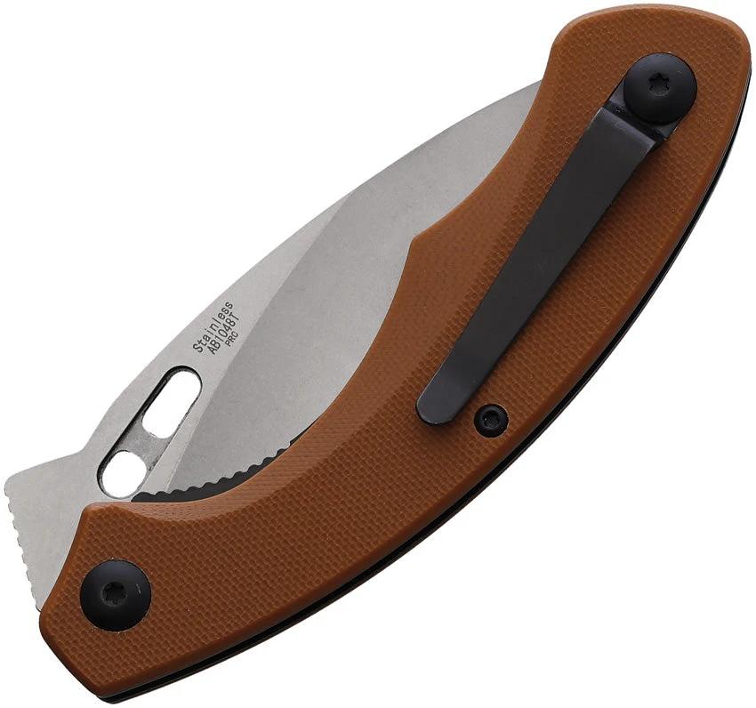 ABKT TAC Karambit Linerlock AB1048T Tan With 3.5 Inch Stonewash Blade And 4.5 Inch Closed Tan G10 Handle Pocket Clip by ABKT TAC