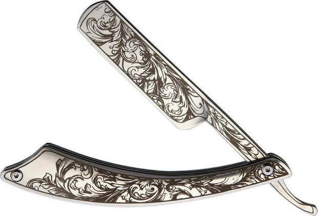 Albainox Straight Razor 18475 Stainless 4.25in Blade Extended Tang Etched Scroll Handle Boxed for Wet Shavers by Albainox