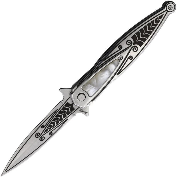 Albainox Plus Linerlock Assisted Opening Knife for EDC Enthusiasts with Satin Blade and White Acrylic Onlay by Albainox