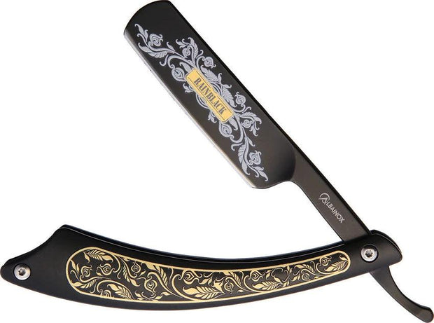 Albainox Rainblack Straight Razor 18500 Black Stainless Blade Extended Tang Etched Boxed For Collectors by Albainox