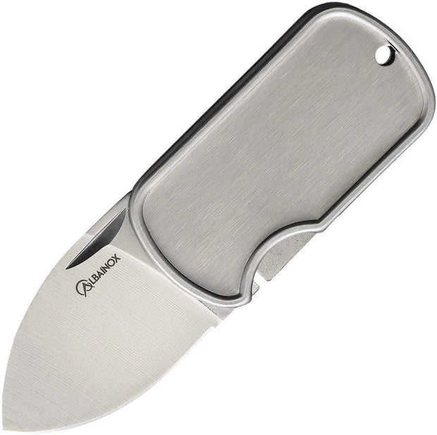Albainox Dog Tag Framelock Knife 1.63in Satin Blade Brushed Handle Lanyard Hole For EDC Enthusiasts by Albainox