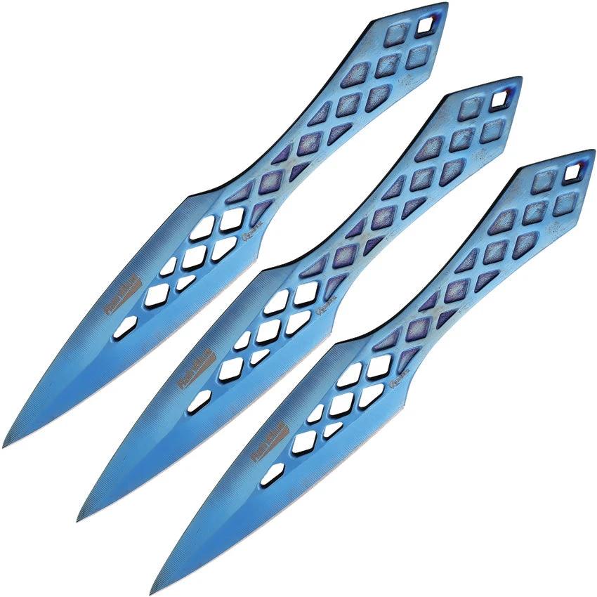Albainox Throwing Knife Set Blue 32219 One Piece Stainless Blades With Lanyard Hole And Sheath For Outdoor Training by Albainox