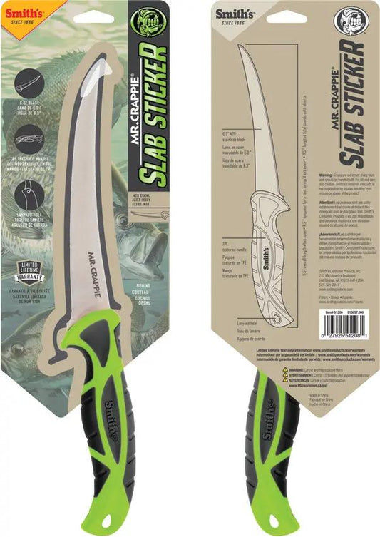 Smith's Sharpeners Mr. Crappie 11.5 Inch Precision Boning Knife with Satin 420 Stainless Blade, Green Gray TPE Handle, and Blade Protector by Smith's Sharpeners