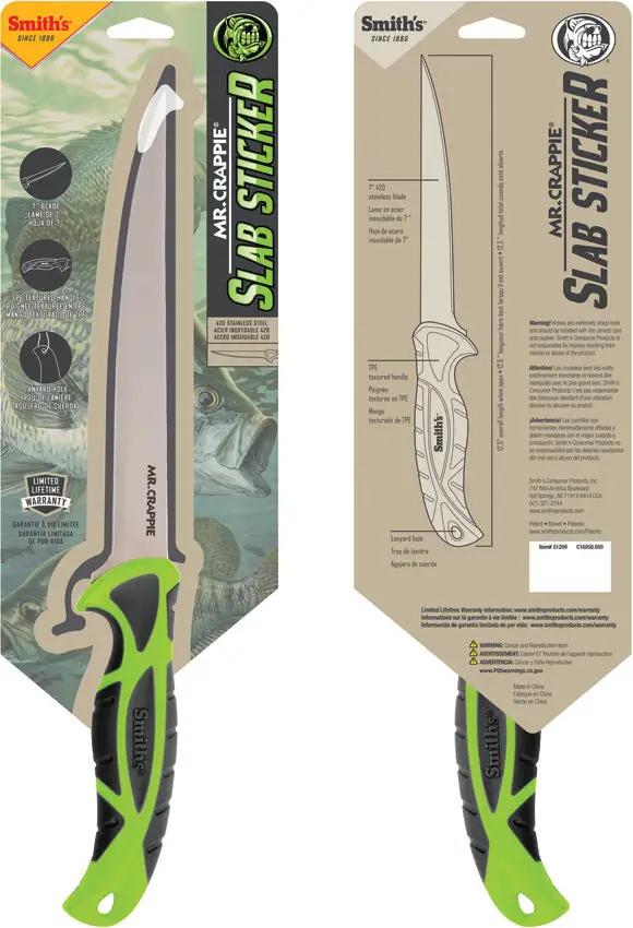 Smith's Sharpeners Mr. Crappie Slab Sticker Fishing Knife: 7-Inch Satin Stainless Blade, TPE Handle for Anglers by Smith's Sharpeners