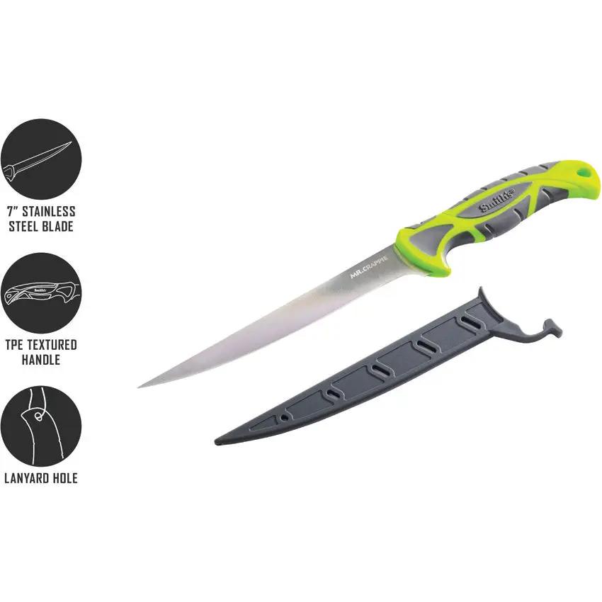 Smith's Sharpeners Mr. Crappie Slab Sticker Fishing Knife: 7-Inch Satin Stainless Blade, TPE Handle for Anglers by Smith's Sharpeners
