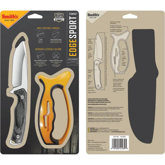 Smith's EdgeSport Fixed Blade Combo Knife With Reversible Carbide Sharpener And Ceramic Rod For Scissors Outdoorsmen by Smith's Sharpeners