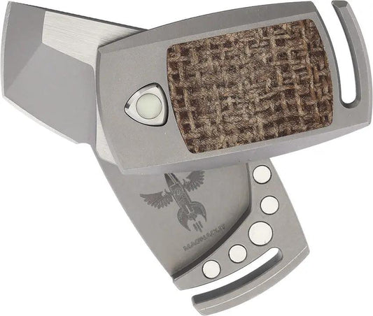 AuCon IMP Premium Magnetic Folder AC200103 MagnaCut Tanto Gray Titanium Handle Burlap Micarta Inlay For EDC by AuCon