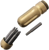 AuCon Knife Tool XS Brass Pocket Driver With Magnetic Bit Hold Preloaded 7 Wiha Bits 6 Groove Grip For DIYers by AuCon