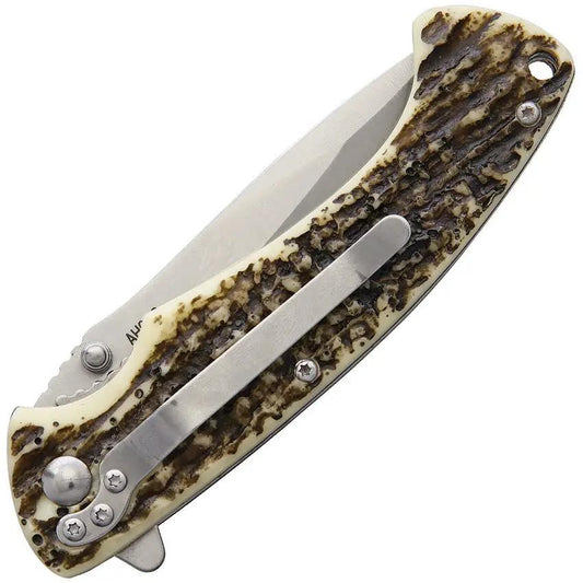 American Hunter Assisted Opening Linerlock Knife For EDC Fans With Imitation Stag Handle And Satin 3.25 Inch Blade by American Hunter