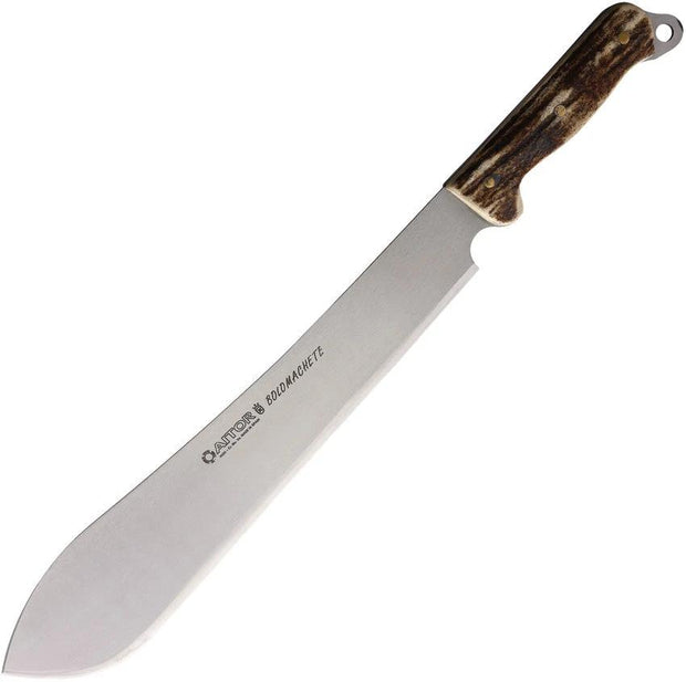 Aitor Bolo Machete 16008A Satin Blade Stag Bone Handle Extended Tang Leather Belt Sheath For Outdoorsmen by Aitor