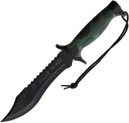 Aitor Oso Fixed Blade Knife Camouflage Sawback 7.25in Clip Point With Lanyard Hole Nylon Sheath For Survivalists by Aitor