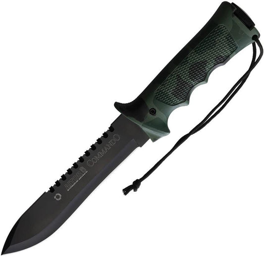 Aitor Commando Camo Knife With Sawback MoVa Blade And Integrated Survival Kit For Outdoor Enthusiasts by Aitor