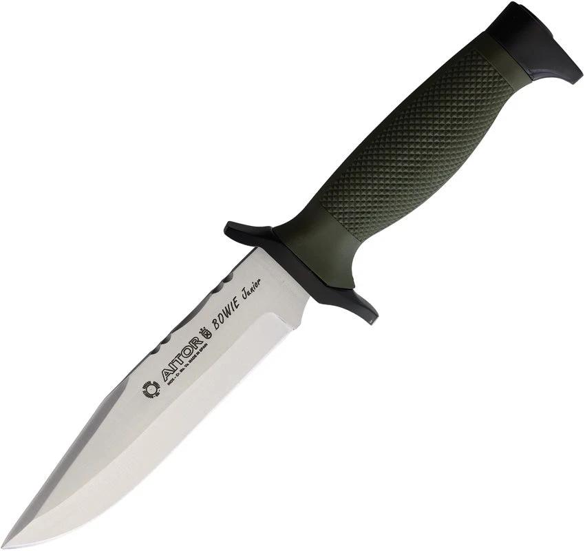 Aitor Junior Nato Bowie Knife 6Inch Satin Blade Durable Green Checkered Handle Belt Sheath For Young Collectors by Aitor