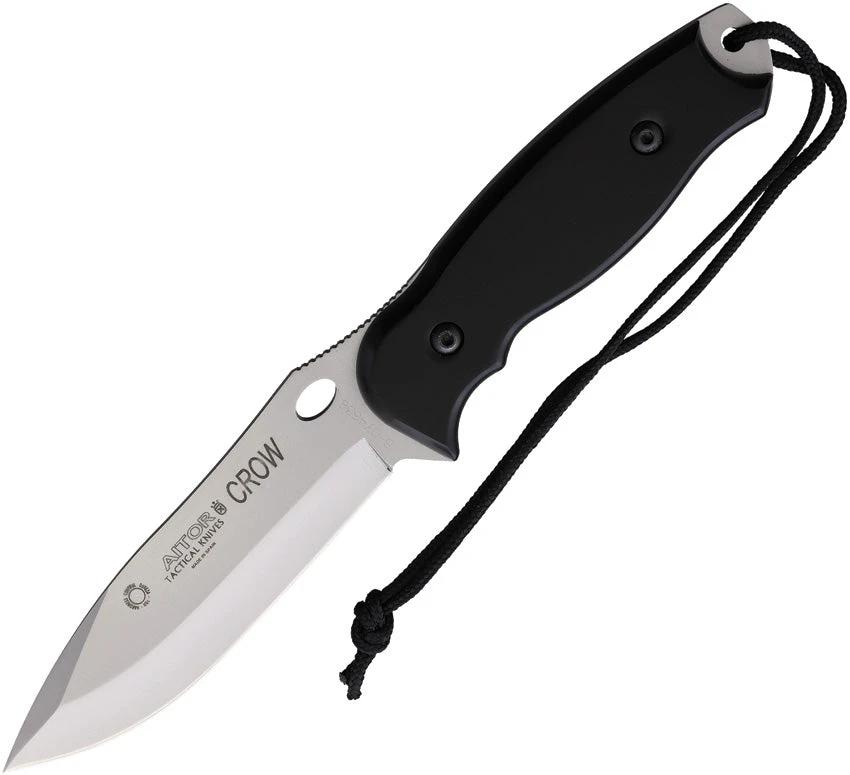 Aitor Crow Fixed Blade Knife Satin 4.5in Blade Full Tang Pro Leather Belt Sheath Lanyard Hole Outdoorsmen by Aitor