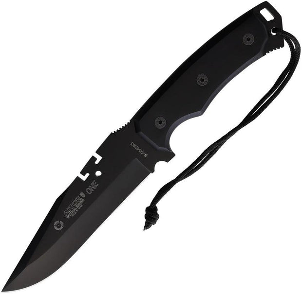 Aitor One Fixed Blade Knife With Full Tang 5.75 Inch Black Clip Point Blade For Outdoor Enthusiasts Cordura Sheath by Aitor