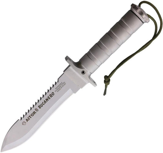 Aitor Bucanero Sawback Fixed Blade Knife With Survival Kit In Aluminum Handle For Outdoor Adventurers by Aitor