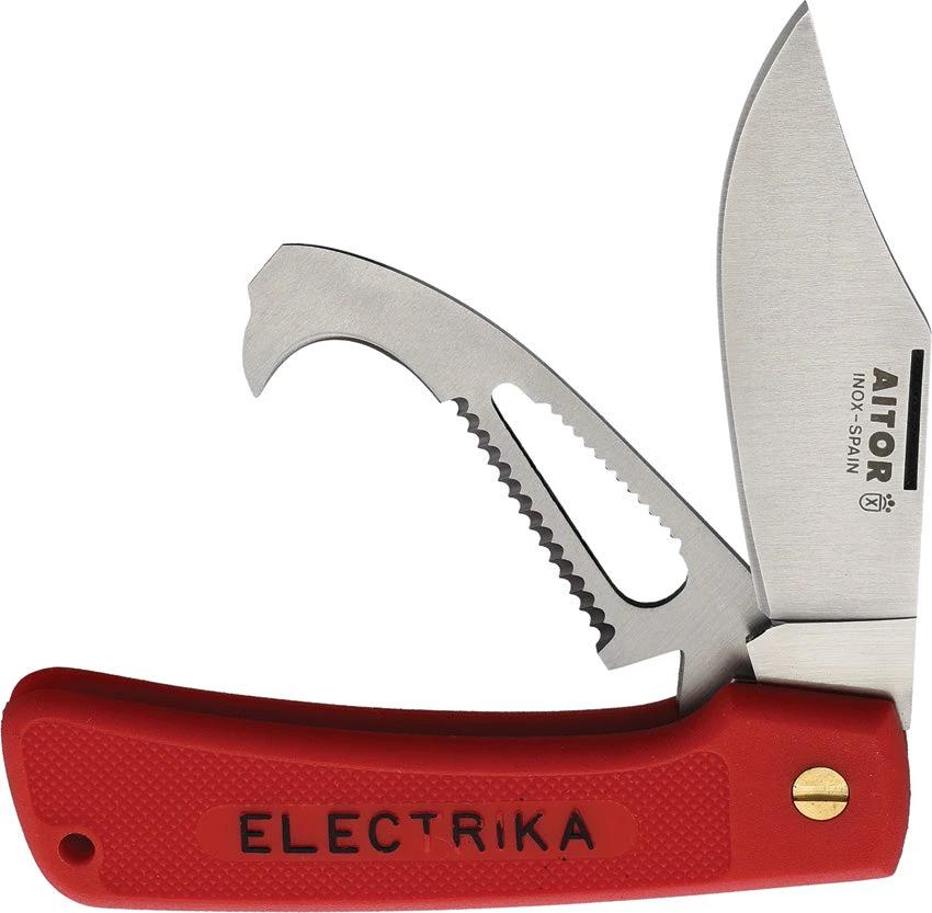 Aitor Electrika Pocket Knife 4.5in Red ABS Handle Wire Stripping Blade Hex Driver For Electricians by Aitor