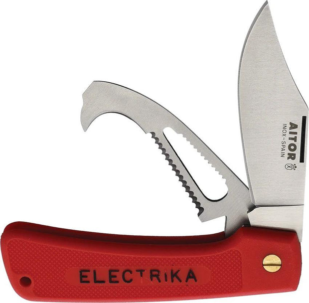 Aitor Electrika Pocket Knife 4.5in Red ABS Handle Wire Stripping Blade Hex Driver For Electricians by Aitor