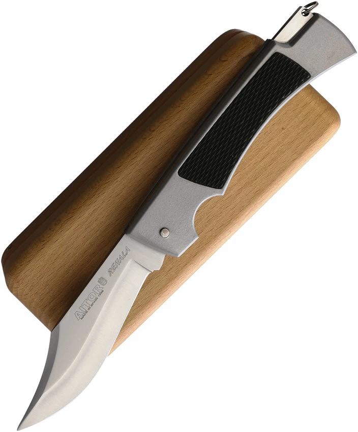 Aitor Rehala Lockback Knife 16349 Satin Clip Point Blade 4 Inches Gray Aluminum Handle For Collectors Includes Wood Box by Aitor