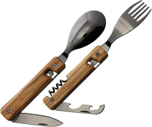 Akinod Folding Cutlery Set Magnetic 7 Inch with Olive Wood Handle Boxed for Outdoor Adventurers by Akinod