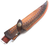 ACEJET Damascus SanMai Hunter 7380 Knife With 4.5 Inch Blade Premium Brown Wood Handle Belt Sheath For Outdoor Hunters by ACEJET