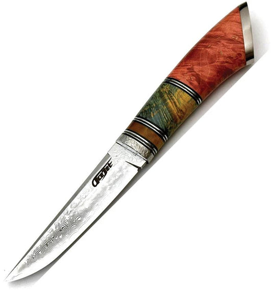 ACEJET Marshall SanMai Hunter 7381 Premium Damascus Steel Knife With Burl Wood Handle For Outdoorsmen by ACEJET