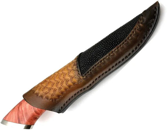 ACEJET Marshall SanMai Hunter 7381 Premium Damascus Steel Knife With Burl Wood Handle For Outdoorsmen by ACEJET