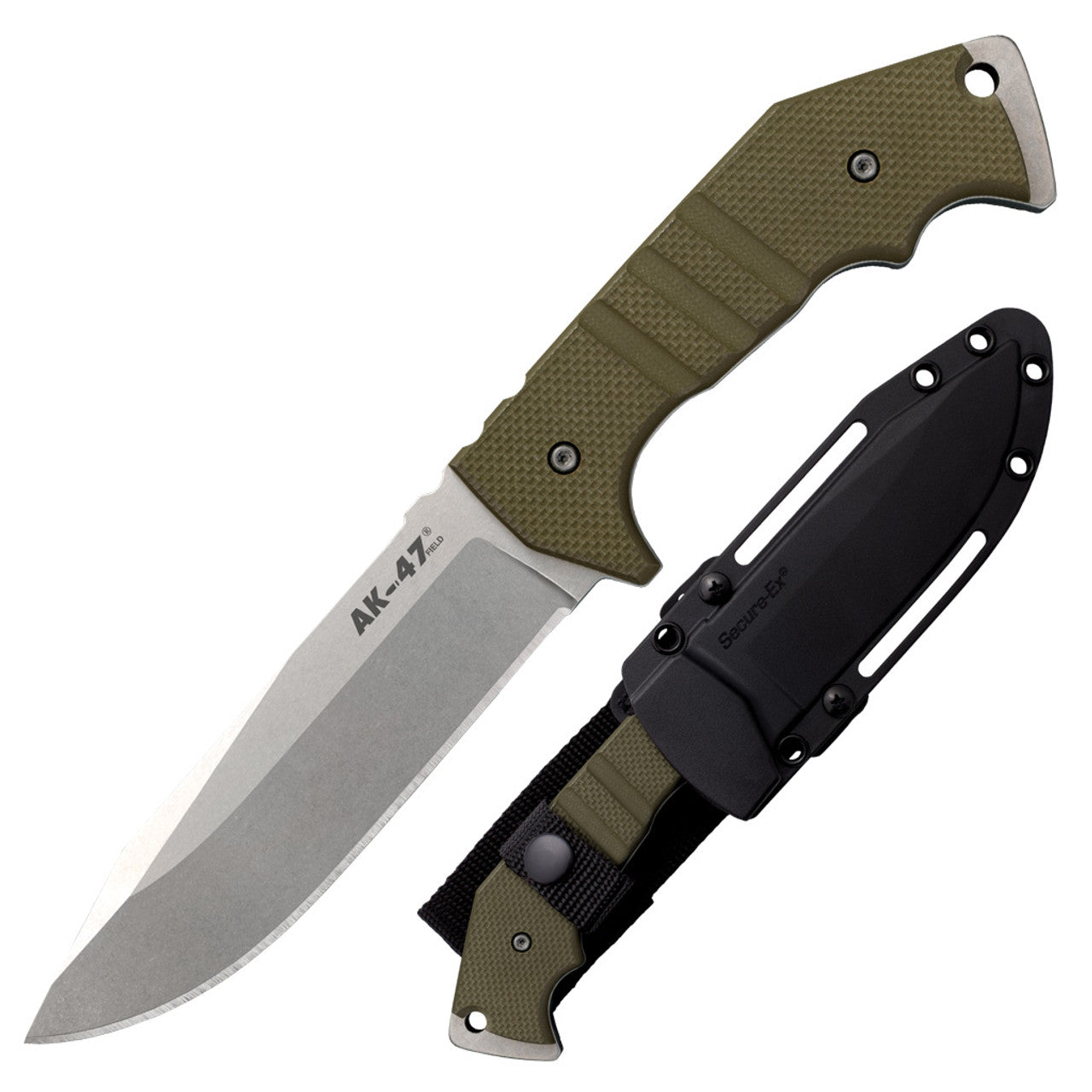 Cold Steel 14AKA AK-47 Field Knife Fixed 5.5" CPM-3V Stonewashed Blade, OD Green G10 Handles, Secure-Ex Sheath
