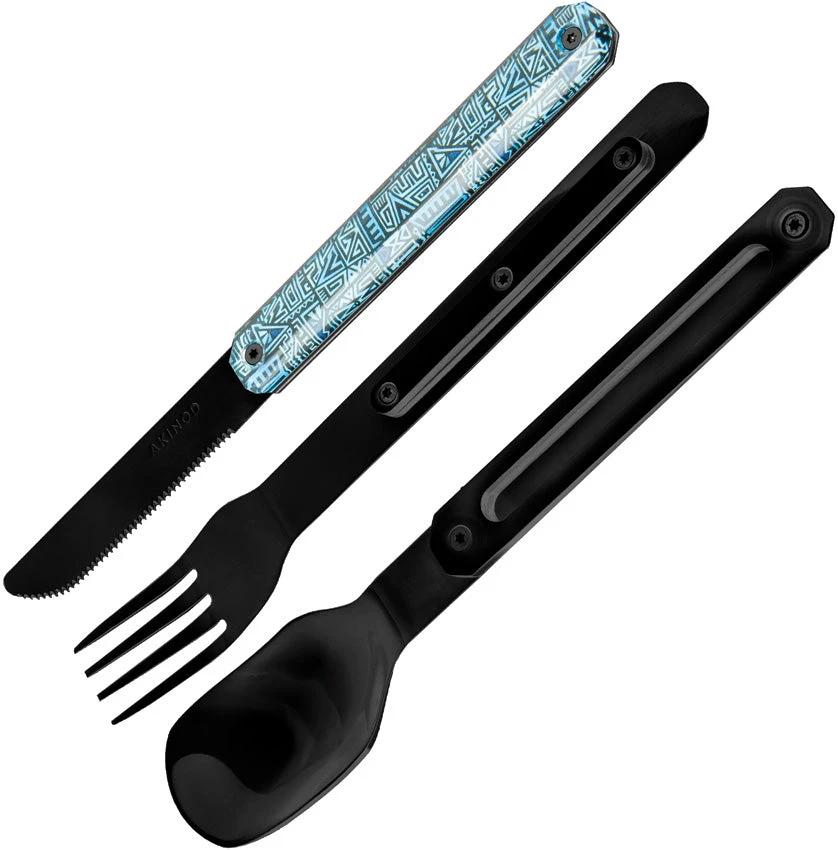 Akinod Magnetic Cutlery Set 12H34 Aztec Black 7in Stainless With Portable Magnetic Assembly For Outdoor Travel by Akinod