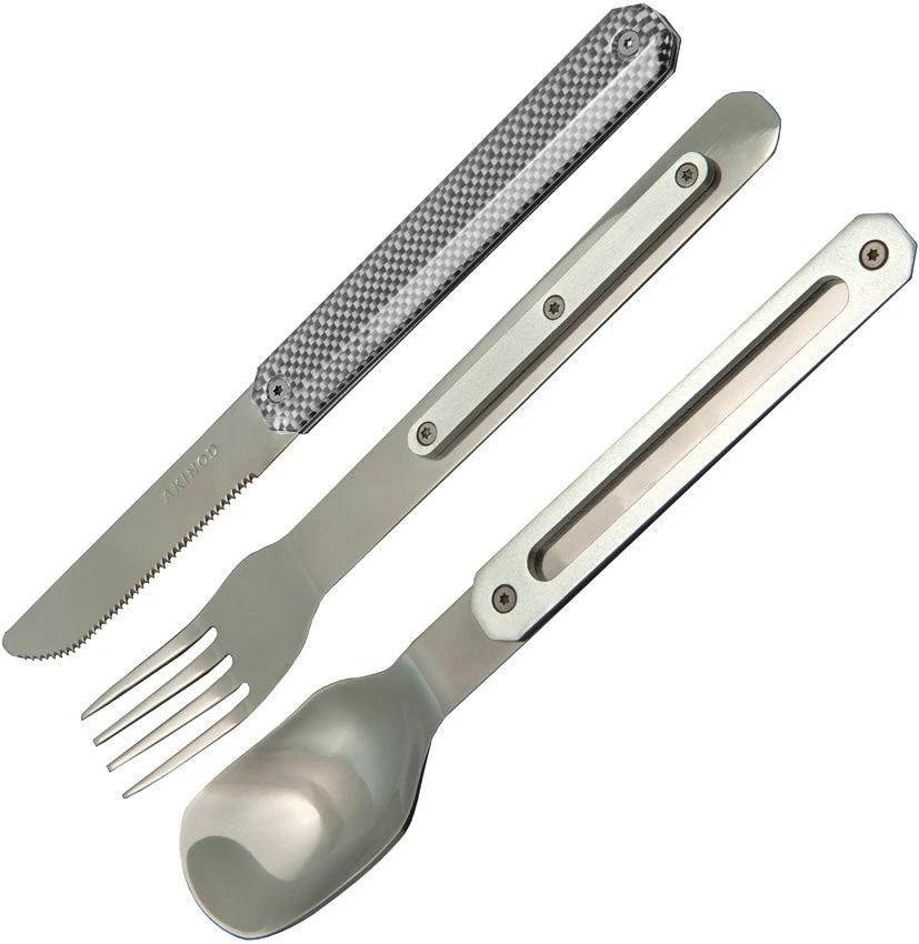 Akinod Magnetic Cutlery Set 7in Carbon Fiber Black Mirror Finish With Magnetic Assembly For Travel And Outdoor by Akinod