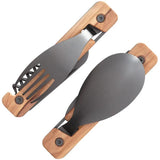 Akinod Folding Cutlery Set With Olive Wood Handle Gray Titanium Finish Magnetic Assembly For Outdoor Enthusiasts by Akinod