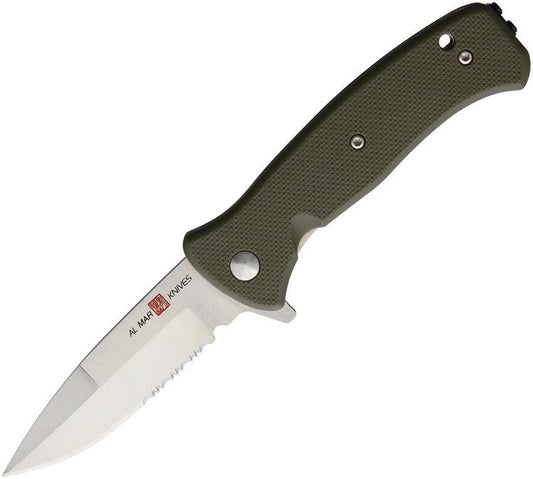 Al Mar Mini SERE 2020 Linerlock Assisted Opening Knife 8Cr13MoV FRN OD Green For EDC Enthusiasts by Al Mar