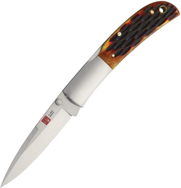 Al Mar Falcon Lockback Knife With Honey Jigged Bone Handle Satin AUS 8 Blade Stainless Bolsters For Knife Collectors by Al Mar