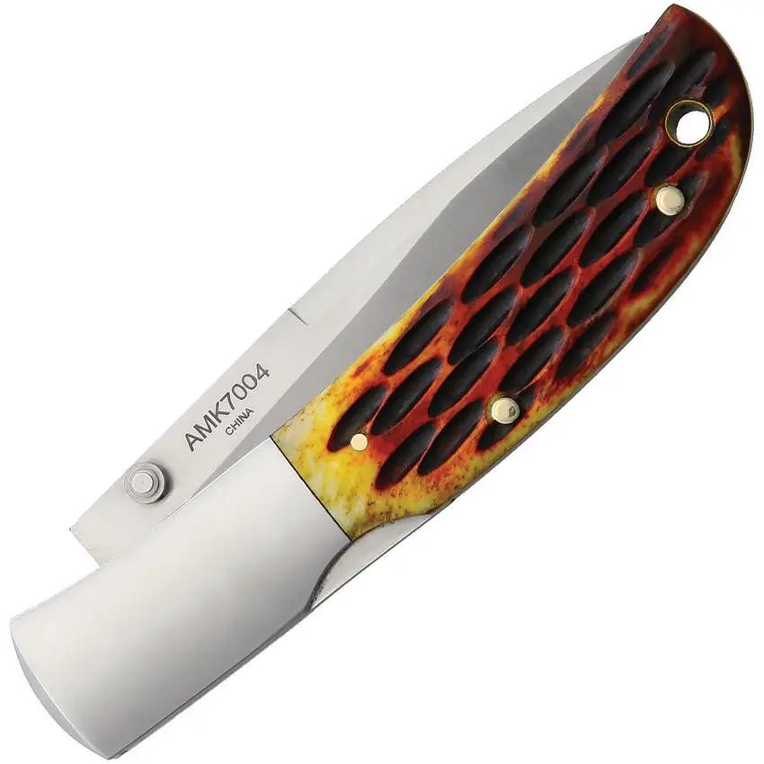Al Mar Falcon Lockback Knife With Honey Jigged Bone Handle Satin AUS 8 Blade Stainless Bolsters For Knife Collectors by Al Mar