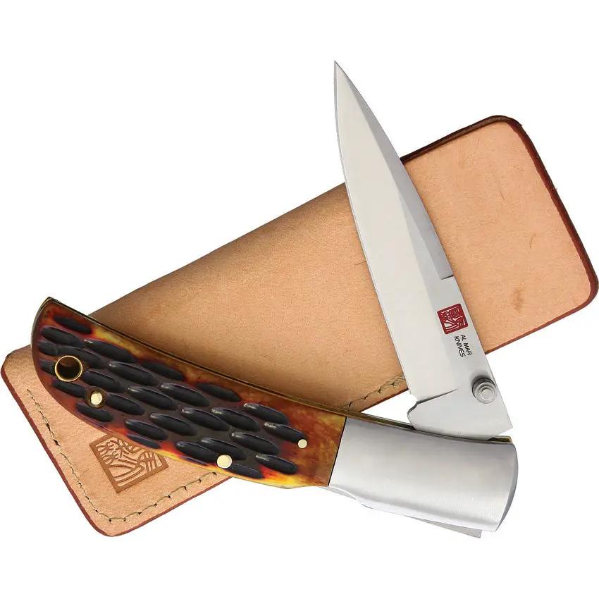 Al Mar Falcon Lockback Knife With Honey Jigged Bone Handle Satin AUS 8 Blade Stainless Bolsters For Knife Collectors by Al Mar