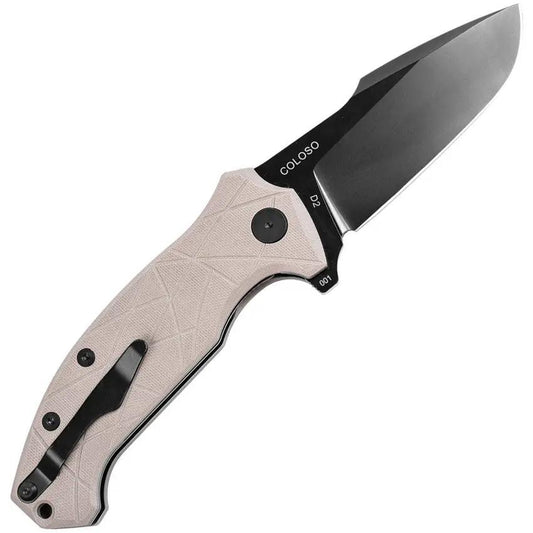 Amare Coloso Linerlock Knife PVD Coyote D2 Blade 4In Closed Extended Tang Premium EDC Ready by Amare