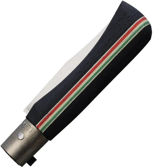 Old Bear Small Locking Ring Classical Knife - Satin Blade With Green White Red Striped Handle by Old Bear