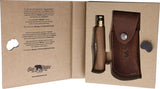 Old Bear Medium Folder Gift Set - Satin Nitrogen Steel Blade With Brass Ferrule And Leather Sheath by Old Bear