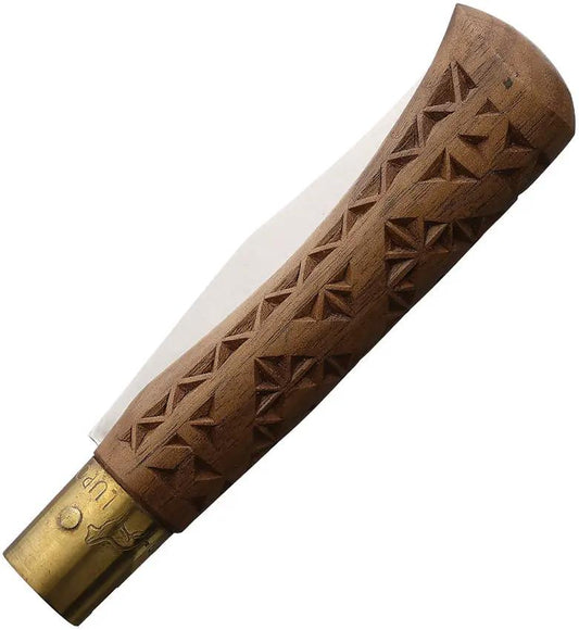 Old Bear Medium Folder Hand Carved Knife - Hand Carved Wood Handle Locking Safety Ring Satin 3.25 Inch Clip Point Blade by Old Bear