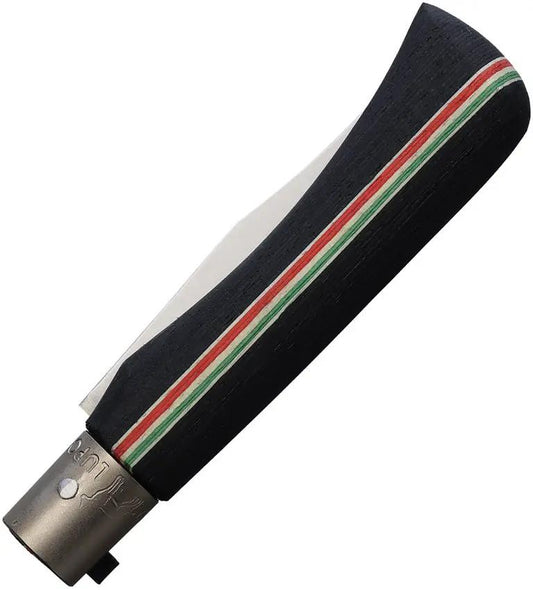 Old Bear Locking Ring Knife With Satin 3.13 Inch Blade And Green White Red Striped Wood Handle Everyday Carry by Old Bear