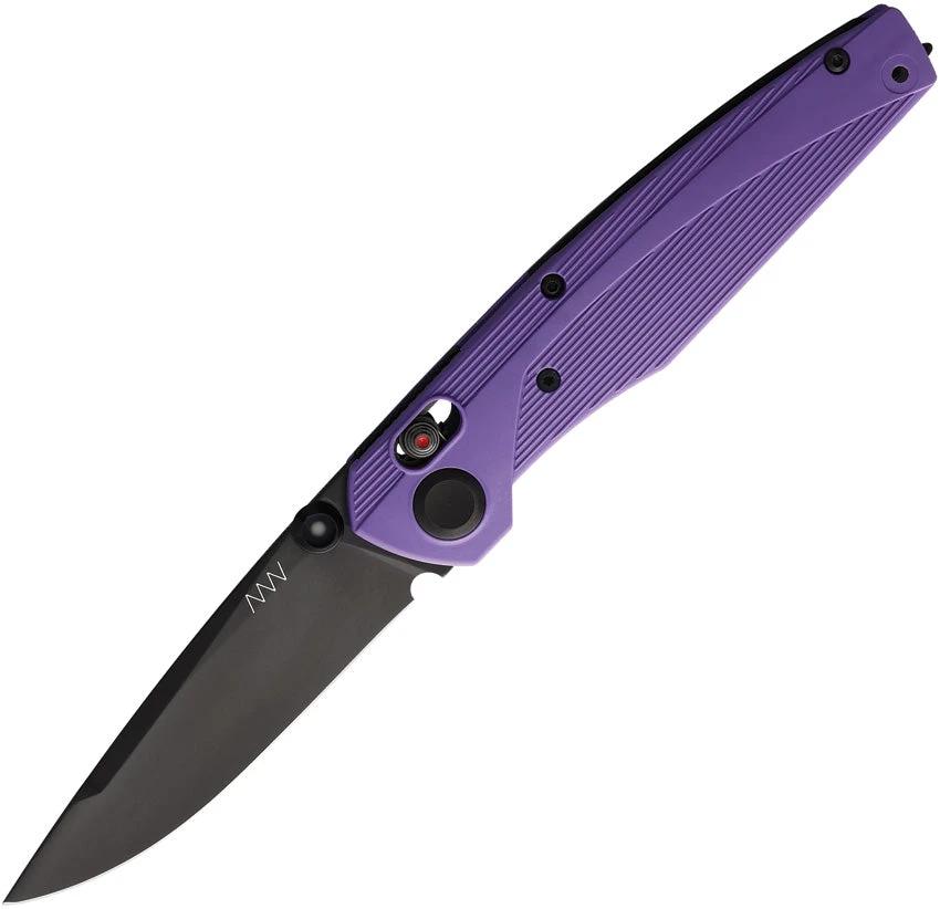 Acta Non Verba A Lock Knife Elmax Purple GRN Handle With Black DLC Blade Thumb Stud EDC ANVA100 by Acta Non Verba Knives