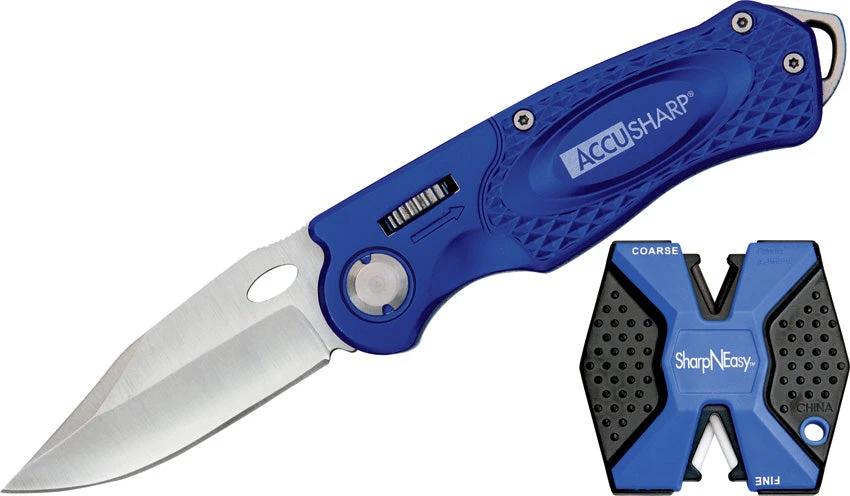 AccuSharp SharpNEasy Combo Knife Blue Aluminum Handle With Two Step Sharpener Carbide Ceramic Rod Glass Breaker by AccuSharp