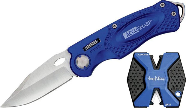 AccuSharp SharpNEasy Combo Knife Blue Aluminum Handle With Two Step Sharpener Carbide Ceramic Rod Glass Breaker by AccuSharp