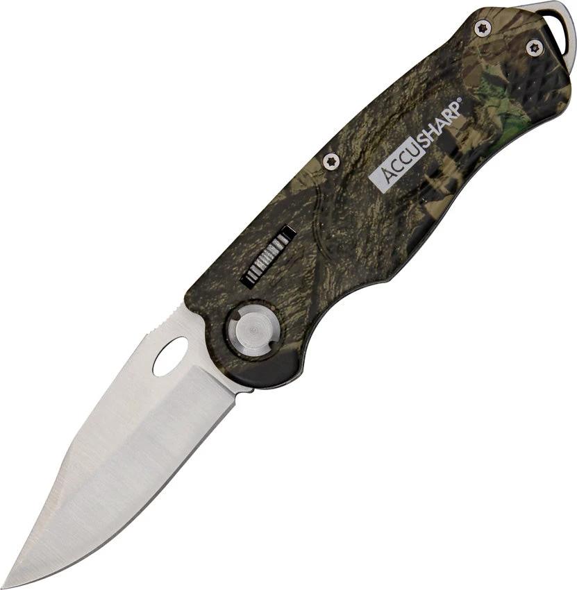 AccuSharp Wheel Lock Knife Camo Aluminum Handle 4.25 Inch Closed 2.5 Inch Satin Stainless Blade 704C by AccuSharp
