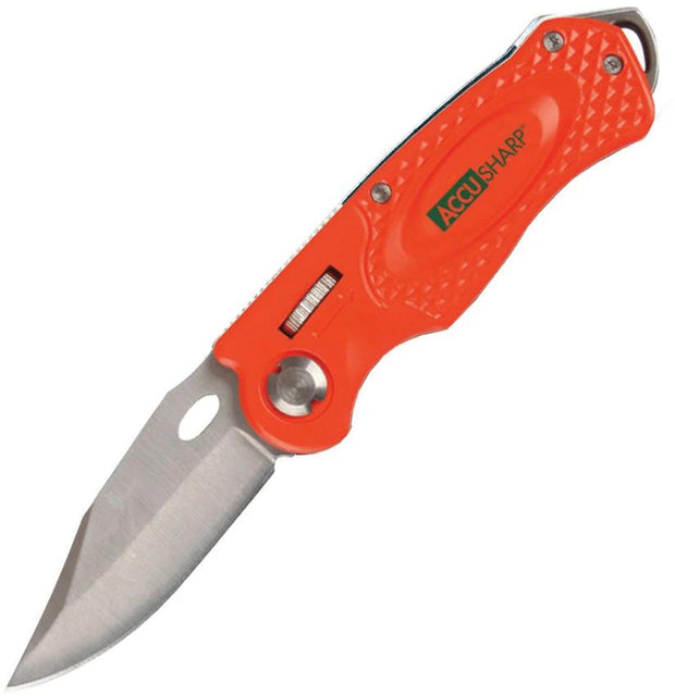 AccuSharp Wheel Lock Orange 709C Folding Knife With 2.5in Satin Clip Point Blade Aluminum Handle Lanyard Hole by AccuSharp