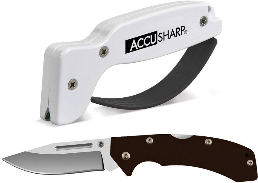AccuSharp Lockback Knife And Sharpener Combo 717C With Satin 3.25 Inch Blade And Black G10 Handle Pocket Clip by AccuSharp