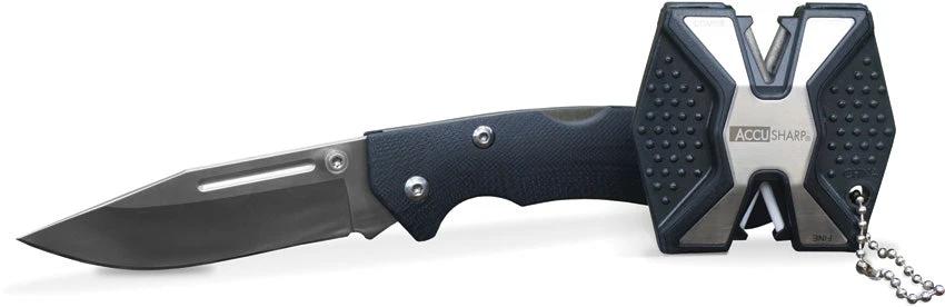 AccuSharp Diamond PRO Lockback Combo 723C Knife 3.25 Inch Satin Blade And Black G10 Handle Includes Two Step Sharpener by AccuSharp