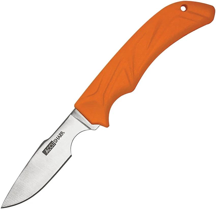 AccuSharp Caping Knife 3.5in Satin Blade 420 Stainless Orange Rubber Handle Belt Sheath Clam Packed by AccuSharp