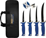 AccuSharp Six Piece Fillet Knife Kit 737C Black Titanium Blades Blue Handles Includes Four Fillet Knives And Sharpener by AccuSharp